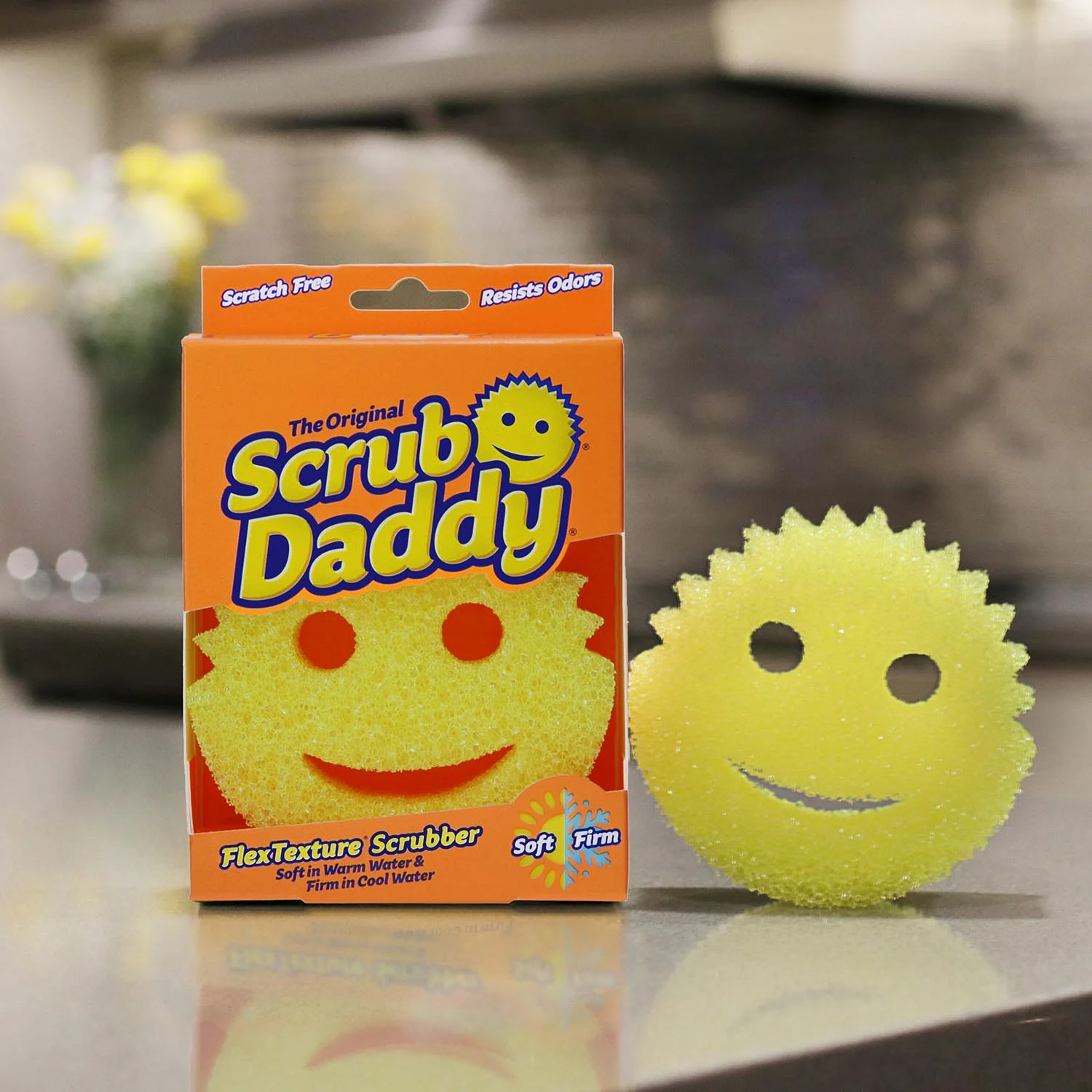 Original Yellow Scrub Daddy Sponge with Signature Smiley Face Design